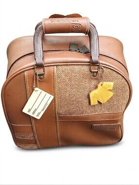 Vintage Brunswick Single Ball Bowling Bag, Classic Brown Faux Leather Tote Retro